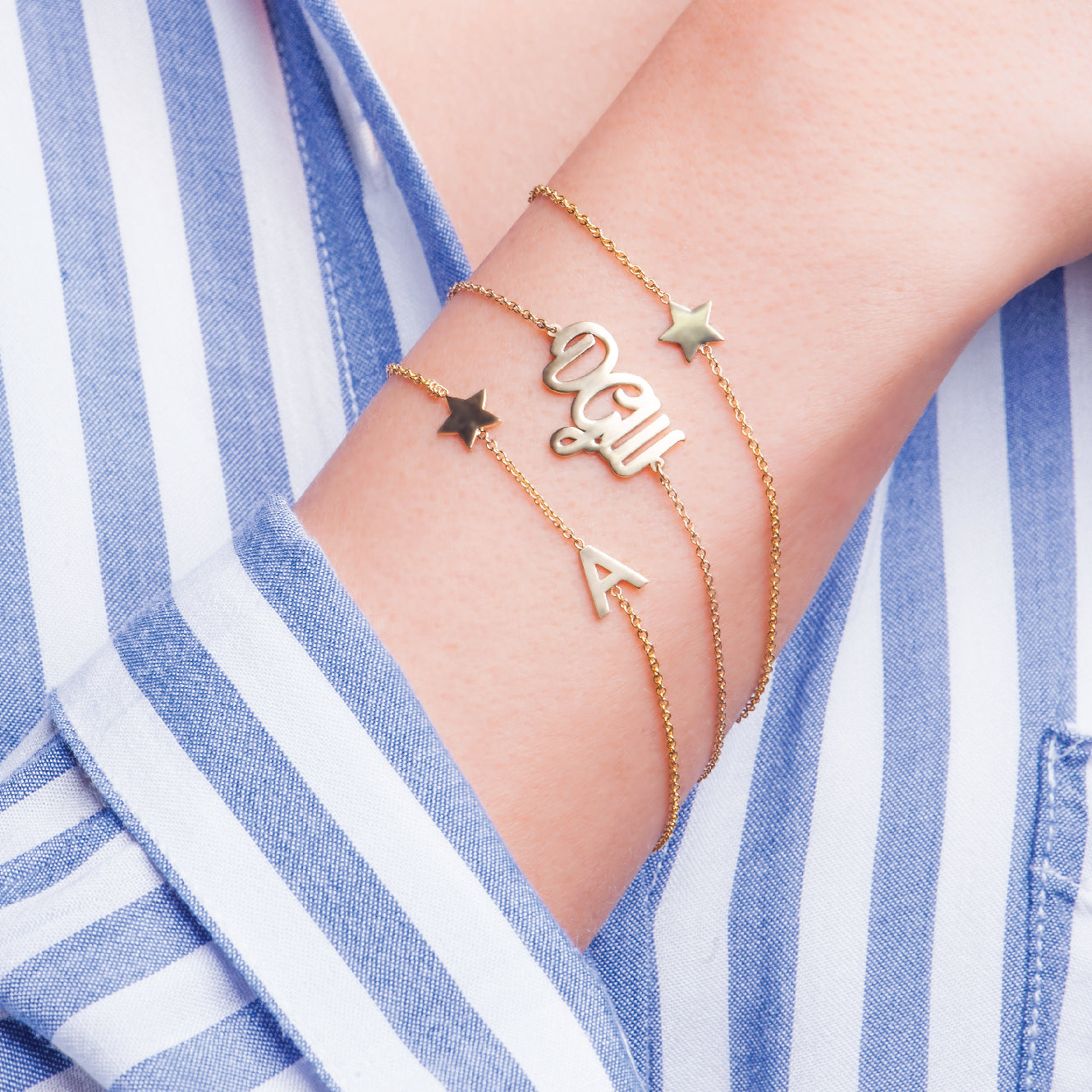 pulsera de estrella en oro 14k y en plata y pulsera personalizada
