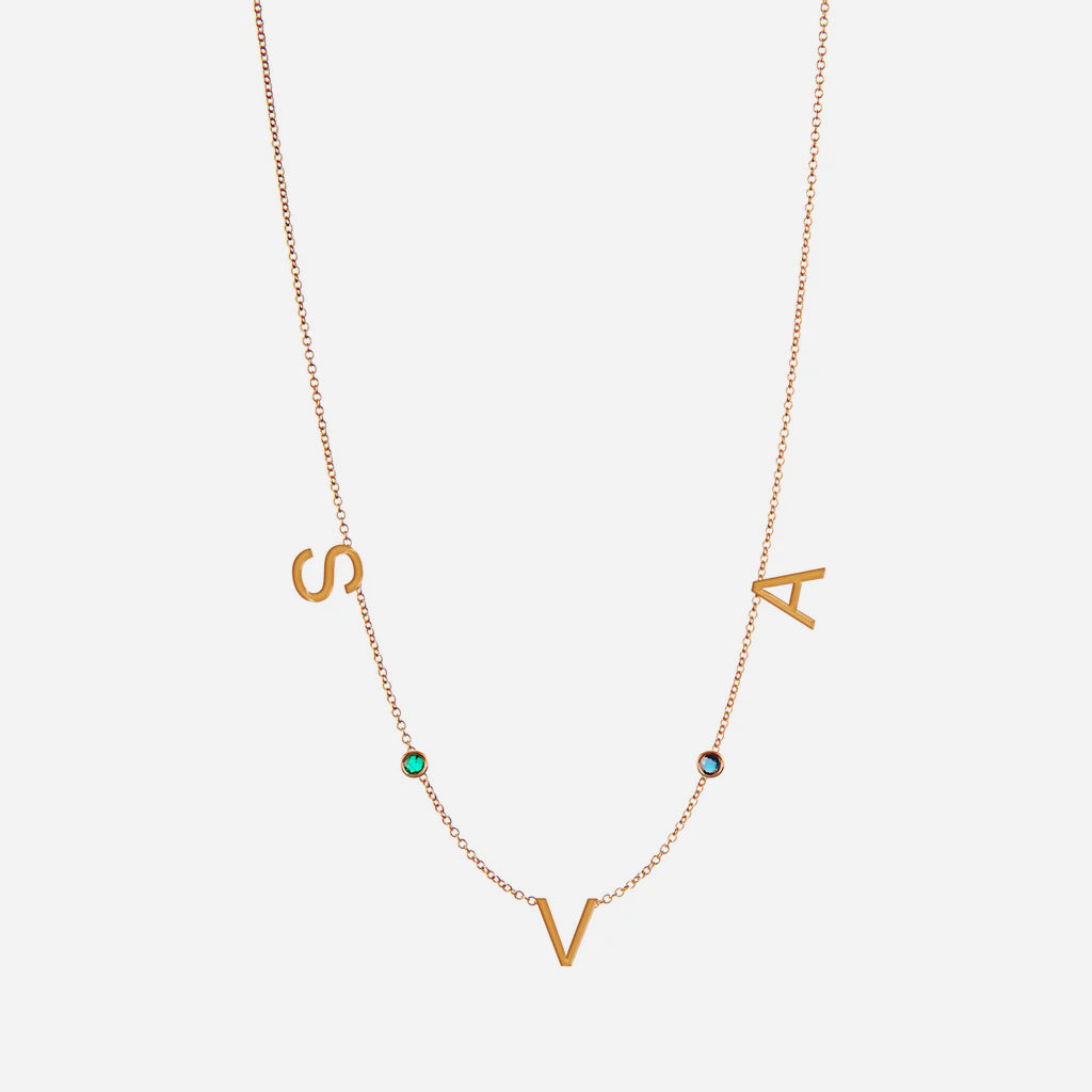 Collar Lola de 3 Letras Con 2 Piedras