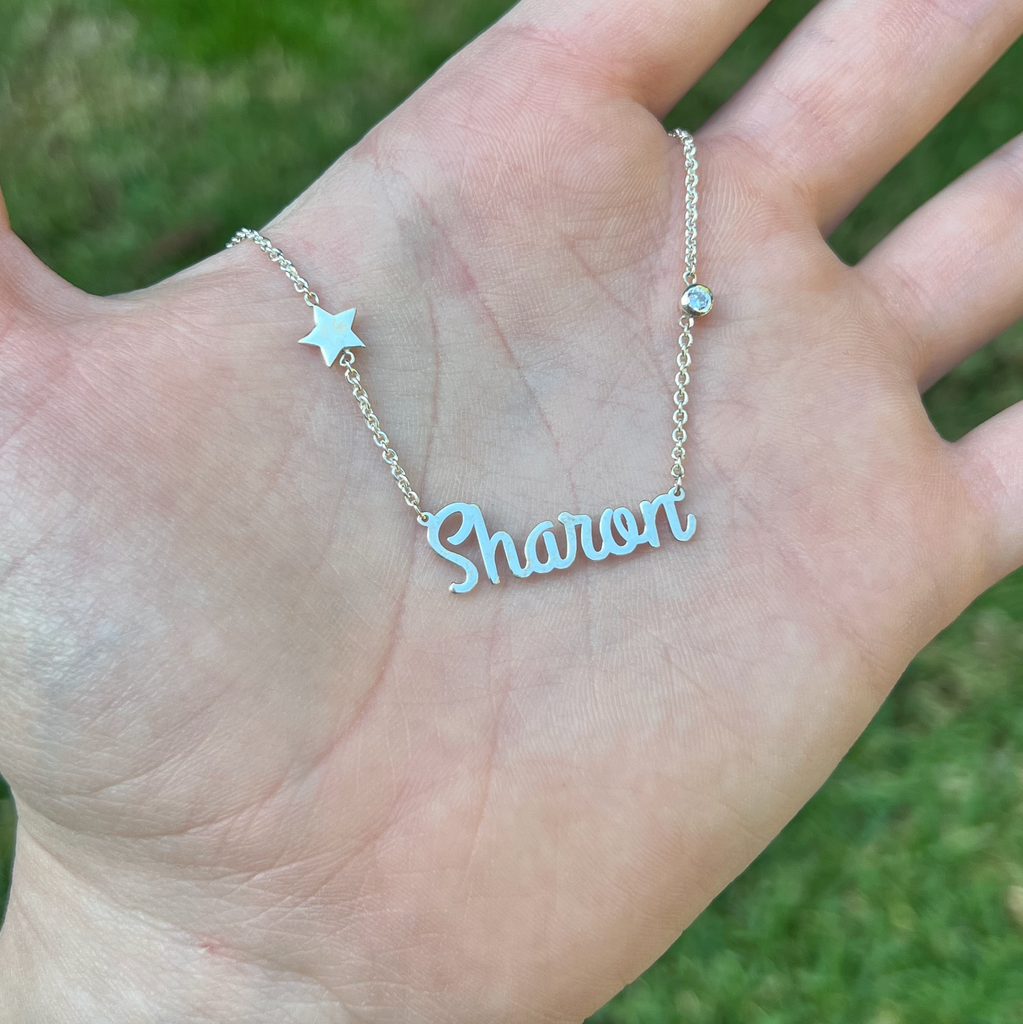 Collar De Nombre Sharon Con Estrella Y Zirconia En Plata