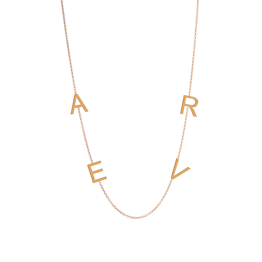 Collar de 4 Letras en oro rosa 14k y plata .925, regalo para dia de madres