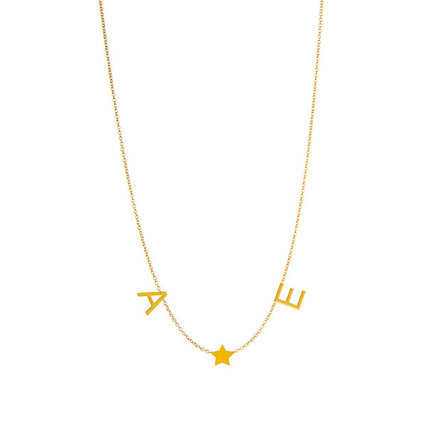 collar de 2 letras con estrella en oro 14k