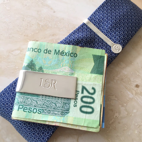 pisa corbatas  y money clip con iniciales personalizado de plata .925
