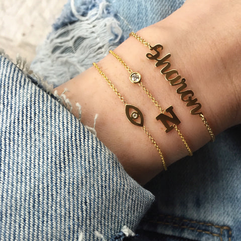 pulseras de letras y nombres en oro 14k y plata .925